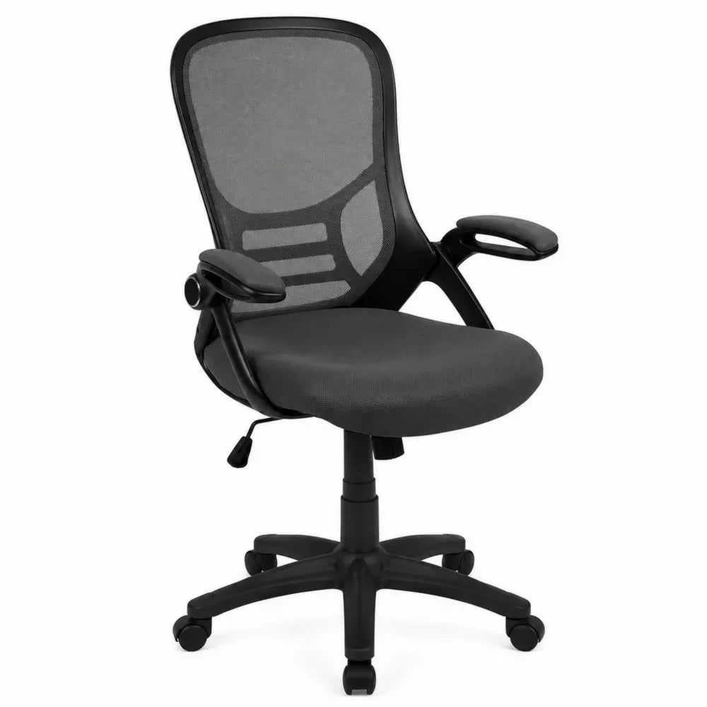 Bürostuhl Drehstuhl höhenverstellbar mit Netzrücken aus Polyester und Polyamid Schwarz Dunkelgrau B 62 x T 60 x H 104 bis 114 cm
