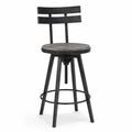 Barhocker höhenverstellbar mit Rückenlehne runder Sitz Kiefernholz Stahl Schwarz 46 x 46 x 94-114 cm