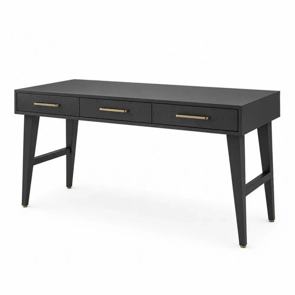 Schreibtisch mit 3 Schubladen aus MDF und Stahl rechteckig Schwarz Goldfarben L 140 x B 55 x H 76 cm