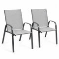Gartenstühle 2er Set mit Armlehnen Textilene Stahlrahmen Grau Schwarz 56 x 72 x 95 cm
