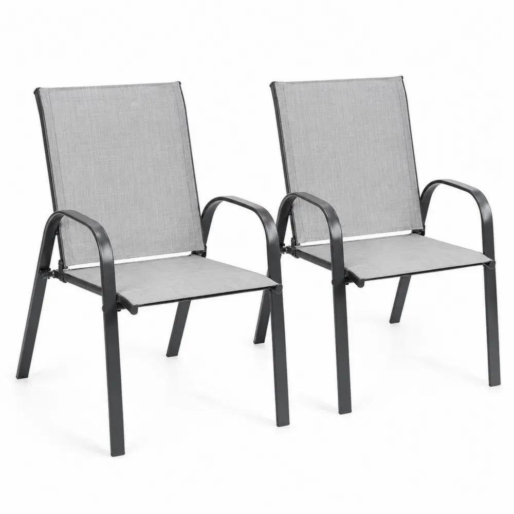 Gartenstühle 2er Set mit Armlehnen Textilene Stahlrahmen Grau Schwarz 56 x 72 x 95 cm