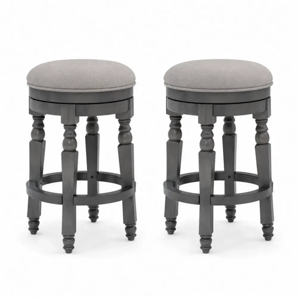 2er Set Barhocker rund gepolstert Polyester Kautschukholz Hellgrau Dunkelgrau 42 x 42 x 66 cm
