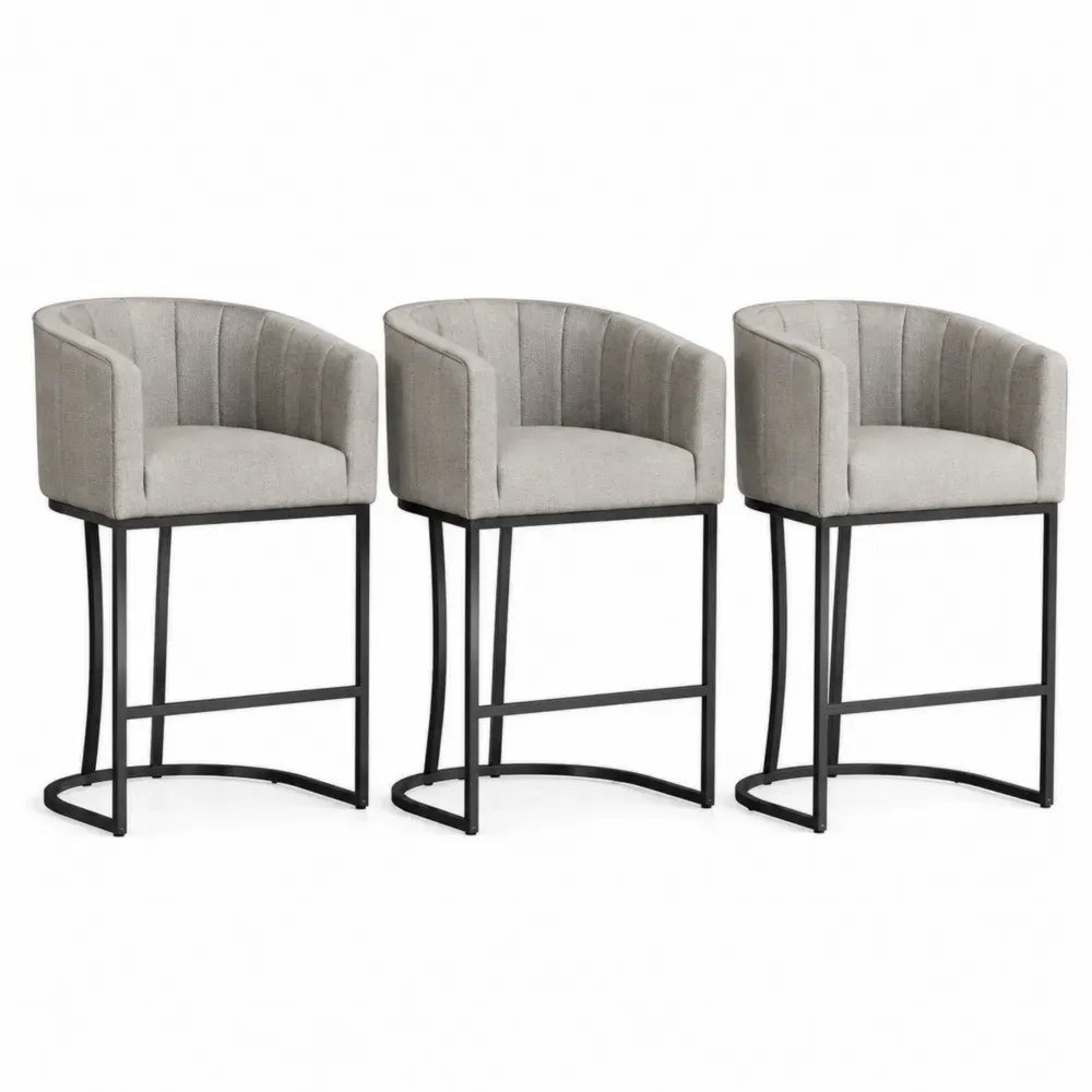 3er Set Barhocker mit Rückenlehne Armlehnen rechteckiger Sitzfläche Polyestergewebe Stahlrohr Hellgrau Schwarz 54 x 55 x 96 cm