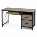 Schreibtisch mit 2 Schubladen Tastaturauszug und offenem Fach aus Spanplatte und Stahl rechteckig Grau Eiche Schwarz L 120 x B 55 x H 76 cm