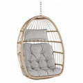 Ovaler Hängesessel mit Kissen aus PE-Rattan und Stahlrahmen Natur Grau Silberfarben 100 x 70 x 120 cm