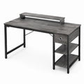 Schreibtisch mit Monitoraufsatz 1 Schublade und 2 Ablagefächern aus Spanplatte und Stahl rechteckig Grau Schwarz Silberfarben L 140 x B 60 x H 88 cm