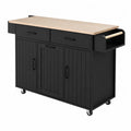 Küchenwagen Kücheninsel mit Rollen 2 Schubladen 3 Türen und Seitenablage aus MDF und Kautschukholz rechteckig Schwarz Naturholzfarben B 120 x T 45 x H 88 cm