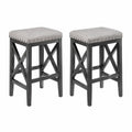 2er Set Barhocker gepolstert mit quadratischer Sitzfläche Kautschukholz Polyester Grau Schwarz Silberfarben 40 x 40 x 66 cm