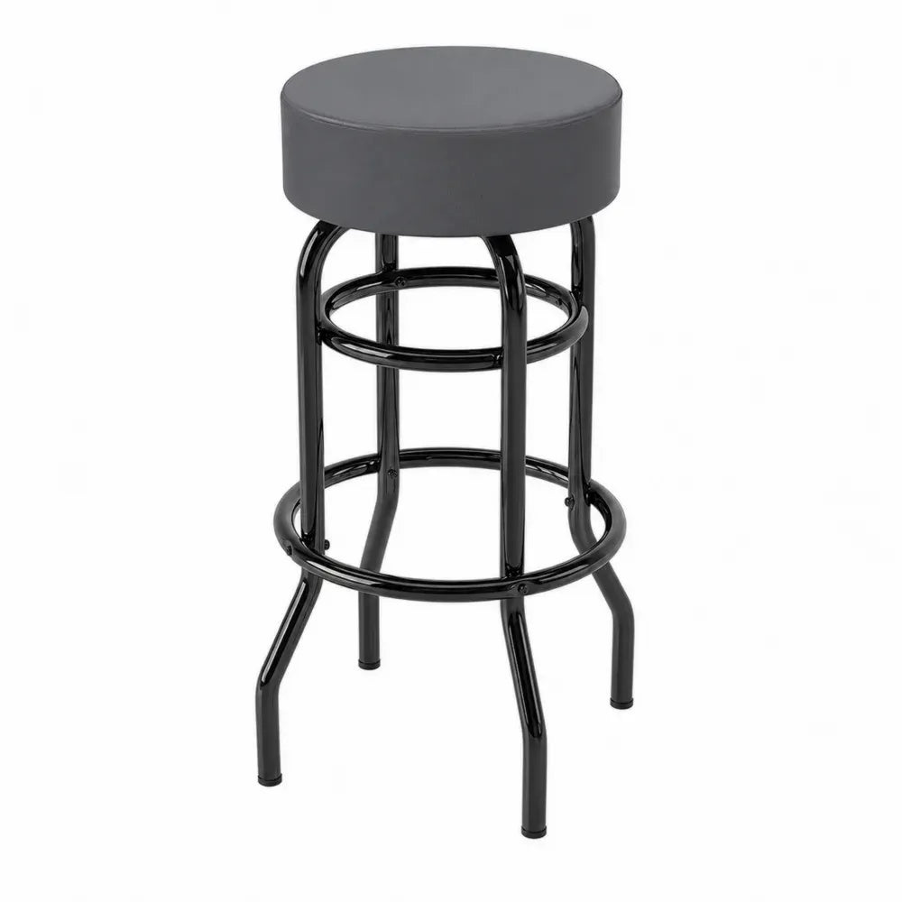 Barhocker rund gepolstert ohne Rückenlehne PU-Kunstleder Stahlrohr Dunkelgrau Schwarz 45 x 45 x 76 cm