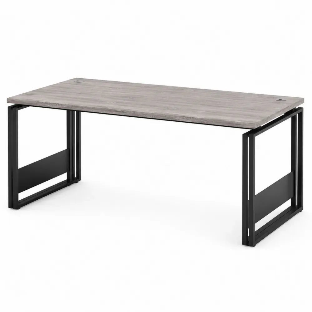 Schreibtisch Bürotisch mit 2 Kabeldurchführungen aus melaminbeschichteter Spanplatte und Stahl rechteckig Grau Schwarz L 160 x B 70 x H 75 cm