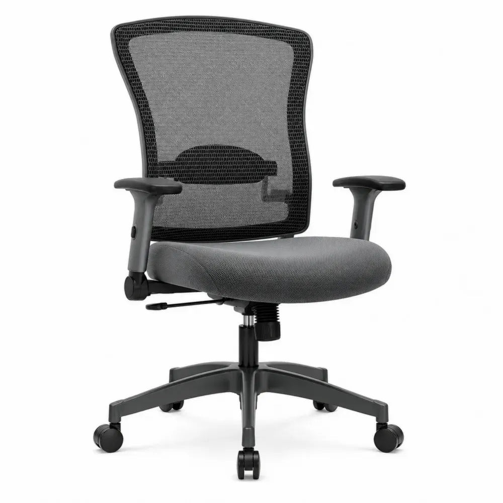 Bürostuhl Drehstuhl höhenverstellbar mit Netzrücken Armlehnen und Rollen aus Polyester und Polypropylen Grau Schwarz B 62 x T 60 x H 94 bis 104 cm