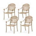 Gartenstühle 4er Set mit Armlehnen Ornament Rückenlehne Aluminiumguss Champagner 56 x 58 x 90 cm