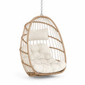 Tropfenförmiger Hängesessel ohne Gestell mit Kissen aus PE-Rattan und Stahl Natur Creme Silberfarben 95 x 70 x 120 cm