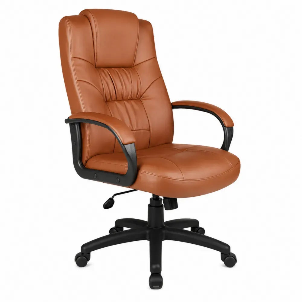 Bürostuhl Chefsessel höhenverstellbar mit Rollen Armlehnen und hoher Rückenlehne aus PU-Kunstleder und Nylon Braun Schwarz B 65 x T 70 x H 112 bis 122 cm