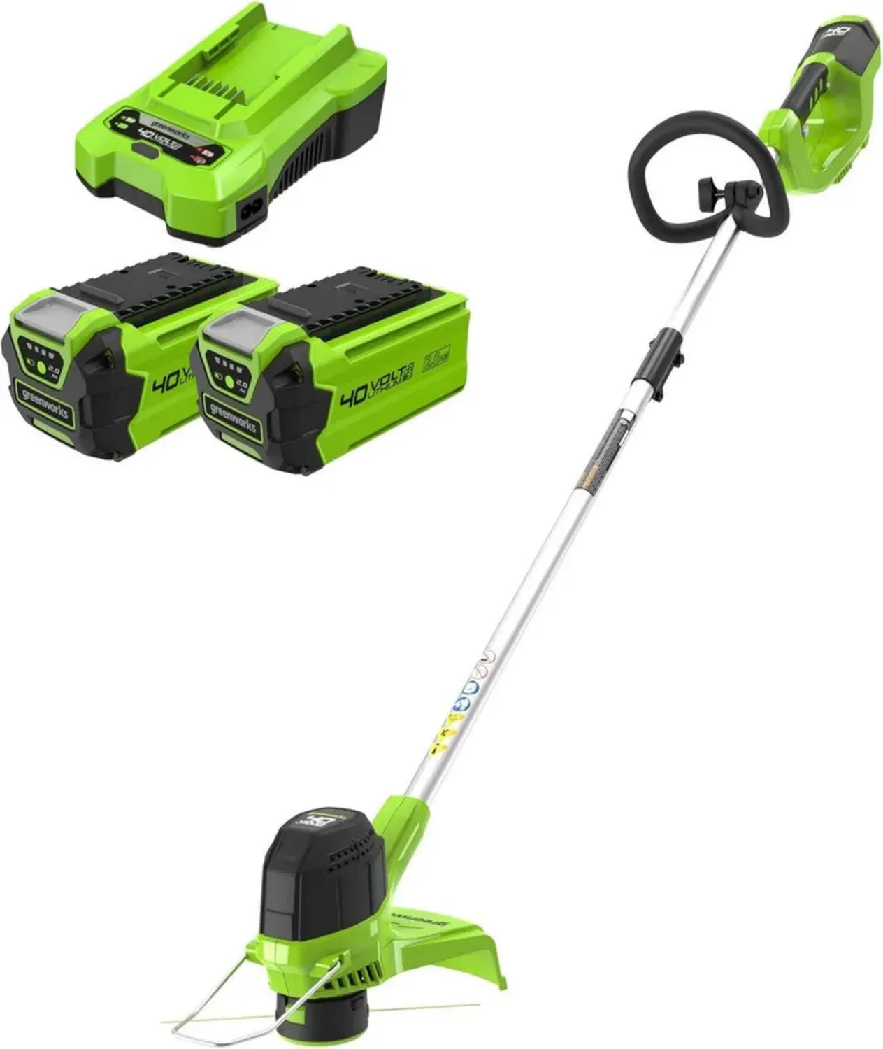 Greenworks 40V Akku-Trimmer für mittelgroße Gärten, Höhenverstellbar, 30 cm Schnittbreite, Automatischer Vorschub, Inklusive 2 Akkus & Ladegerät