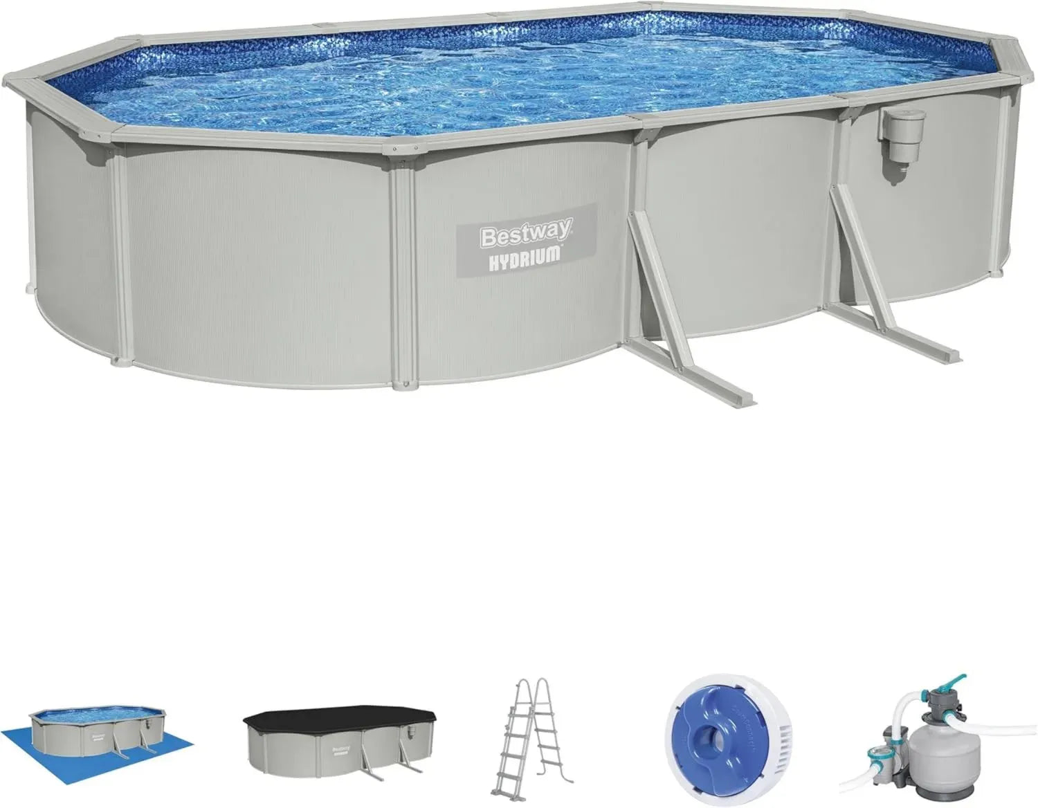 Hydrium Stahlwandpool Set mit Sandfilter, 610 x 360 cm, Grau