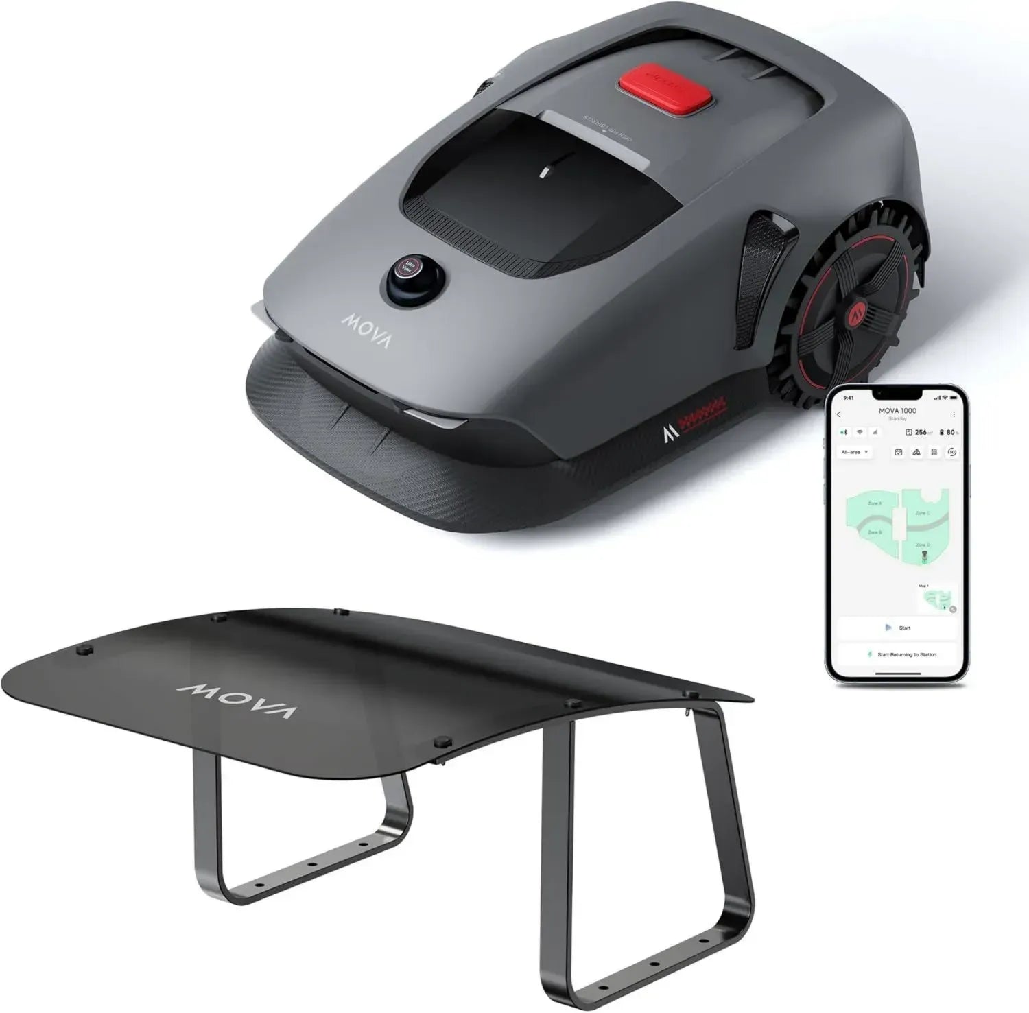 MOVA 1000 Garage Set: Rasenroboter mit 3D-LiDAR, Kabelloser Mähroboter, Präzise Kartenerstellung bis 1.000㎡, Intelligente Hindernisvermeidung, App-Kontrolle, Optimierte Geländeräder, U-Schnitt-Funktion