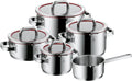 WMF 5-teiliges Induktions-Topfset mit Glasdeckeln und Abgießfunktionen, polierter Edelstahl, Innenskalierung