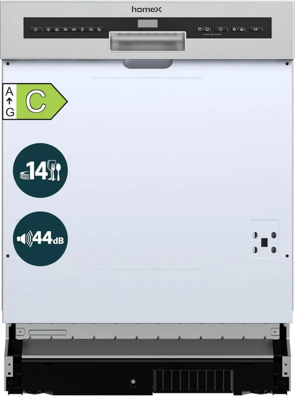homeX Teilintegrierter Geschirrspüler 60 cm - 14 Maßgedecke, 7 Programme, AquaStop, Besteckschublade, Leise 44 dB, Startzeitvorwahl, AutoDoor-Funktion