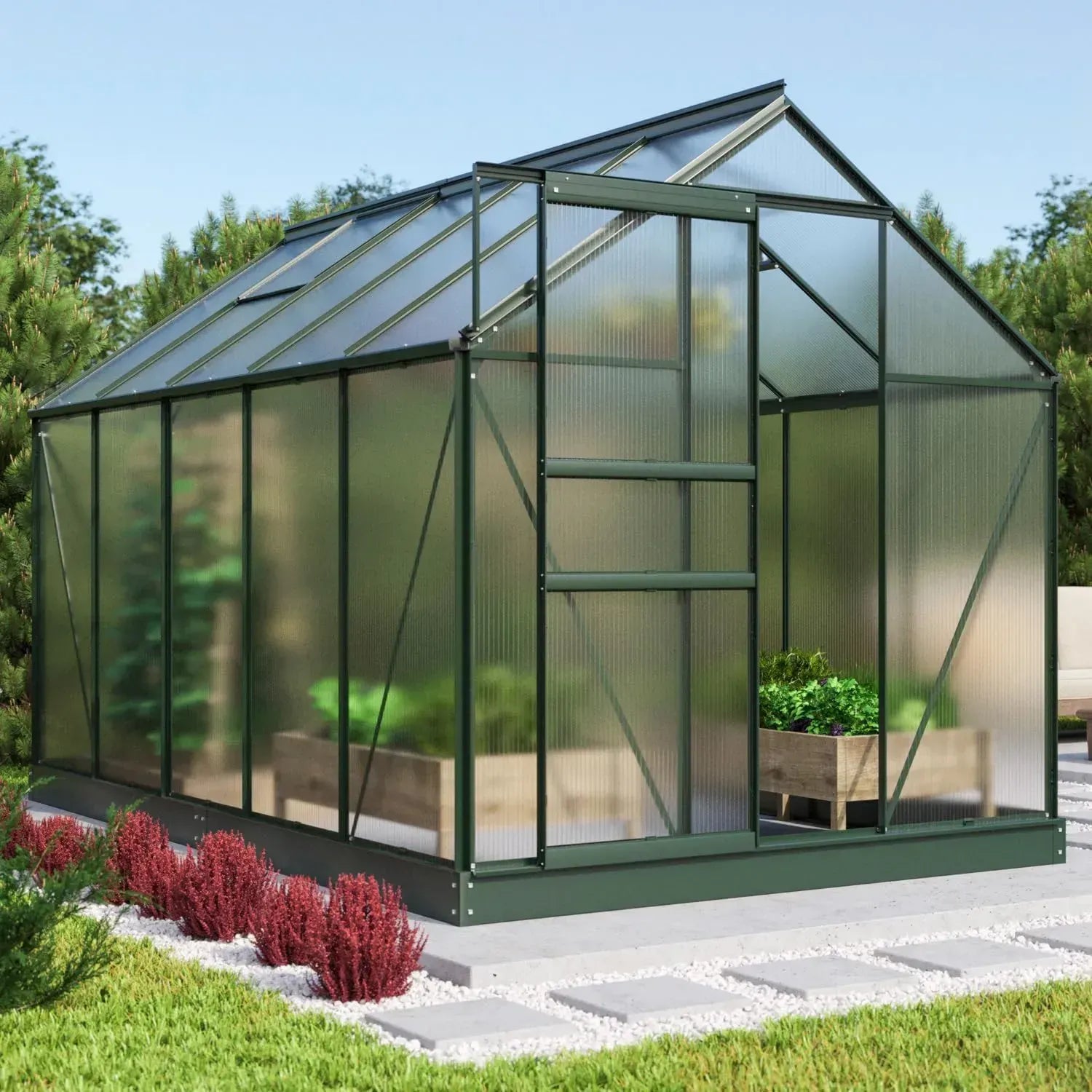 Vitavia Comet Gewächshaus 6200, Smaragd, 6,2 m², 4 mm HKP, wetterfest & stabil, ideal für Gemüse & Pflanzen, langlebig & robust