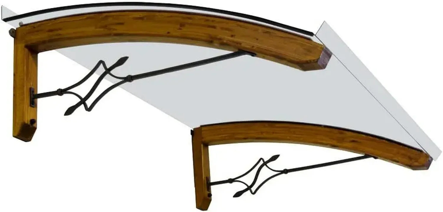 Holz-Vordach für Außenbereich, honigfarben, mit transparenter Polycarbonatabdeckung, Modell Legno FOGLIA, 90 x 150 cm