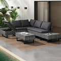 Mrwoo Rattan Gartenmöbelset, Outdoor Ecklounge mit Tisch und waschbaren Kissen, Balkon- und Terrassenmöbel, Grau