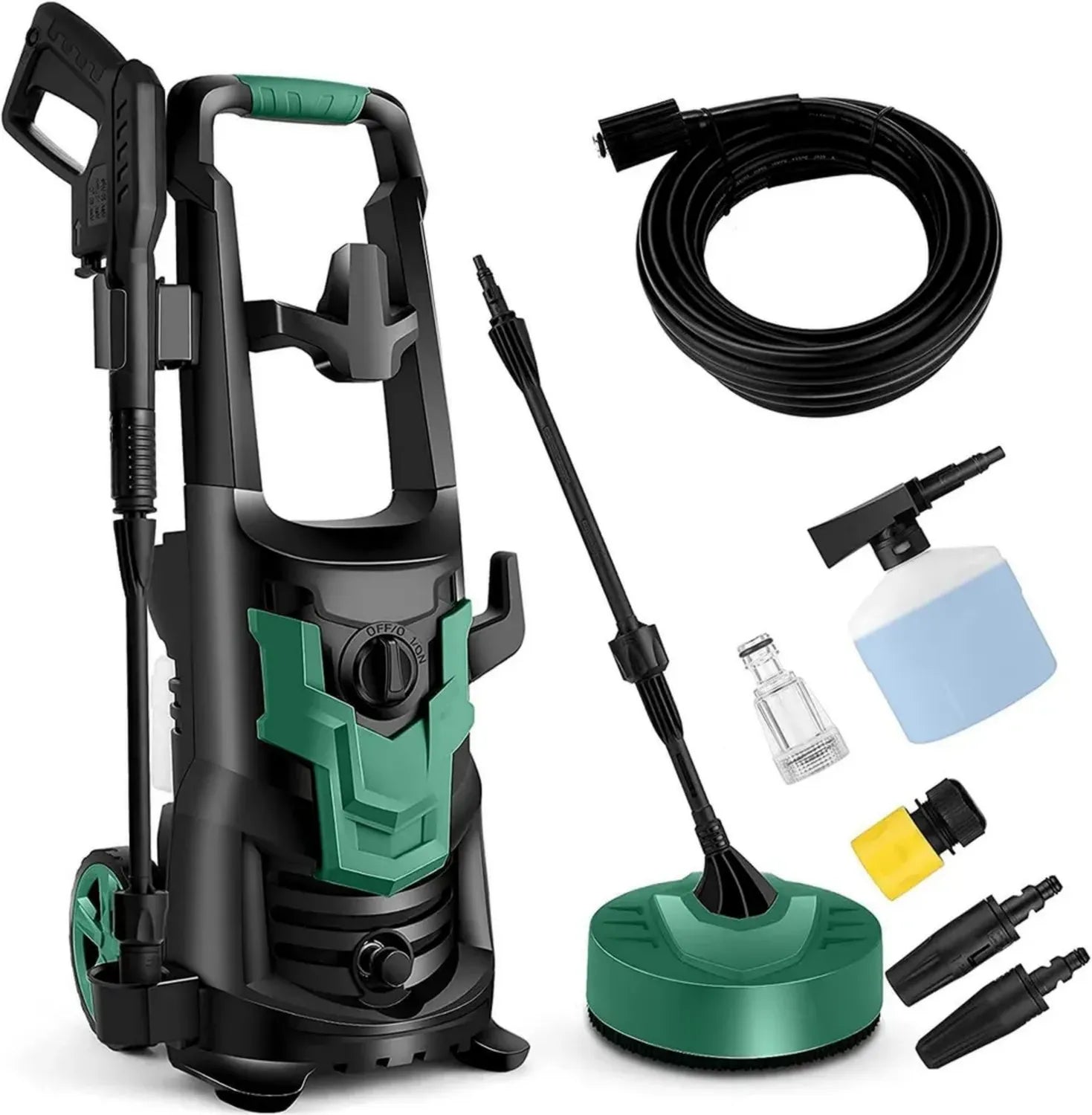 COOCHEER 1700W Hochdruckreiniger, 150 Bar, 450 l/h, 3-in-1 Düse, inkl. 5m Kabel & Schlauch, Wasserfilter, Pistole