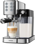 SHARDOR Siebträgermaschine 1350W, 20 Bar Espressomaschine mit Milchaufschäumer, Professionelle Kaffeemaschine für Cappuccino und Latte
