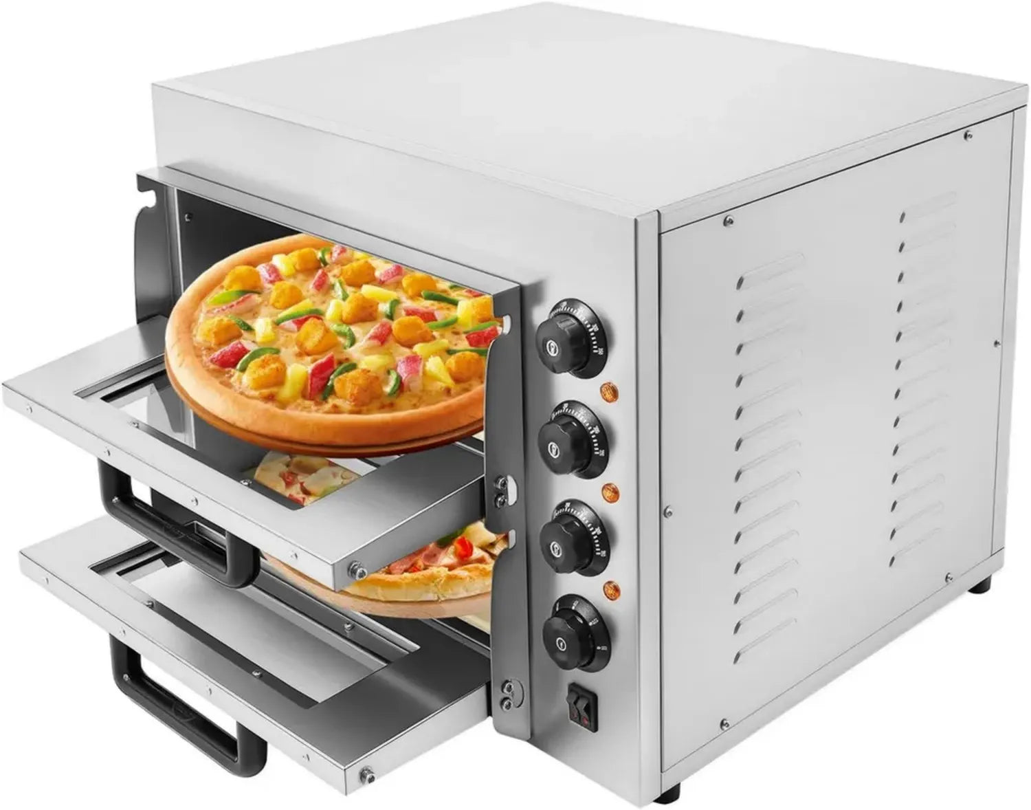 Doppelter Edelstahl-Pizzaofen für Gewerbe, 20L pro Ebene, Temperaturbereich 50-350°C