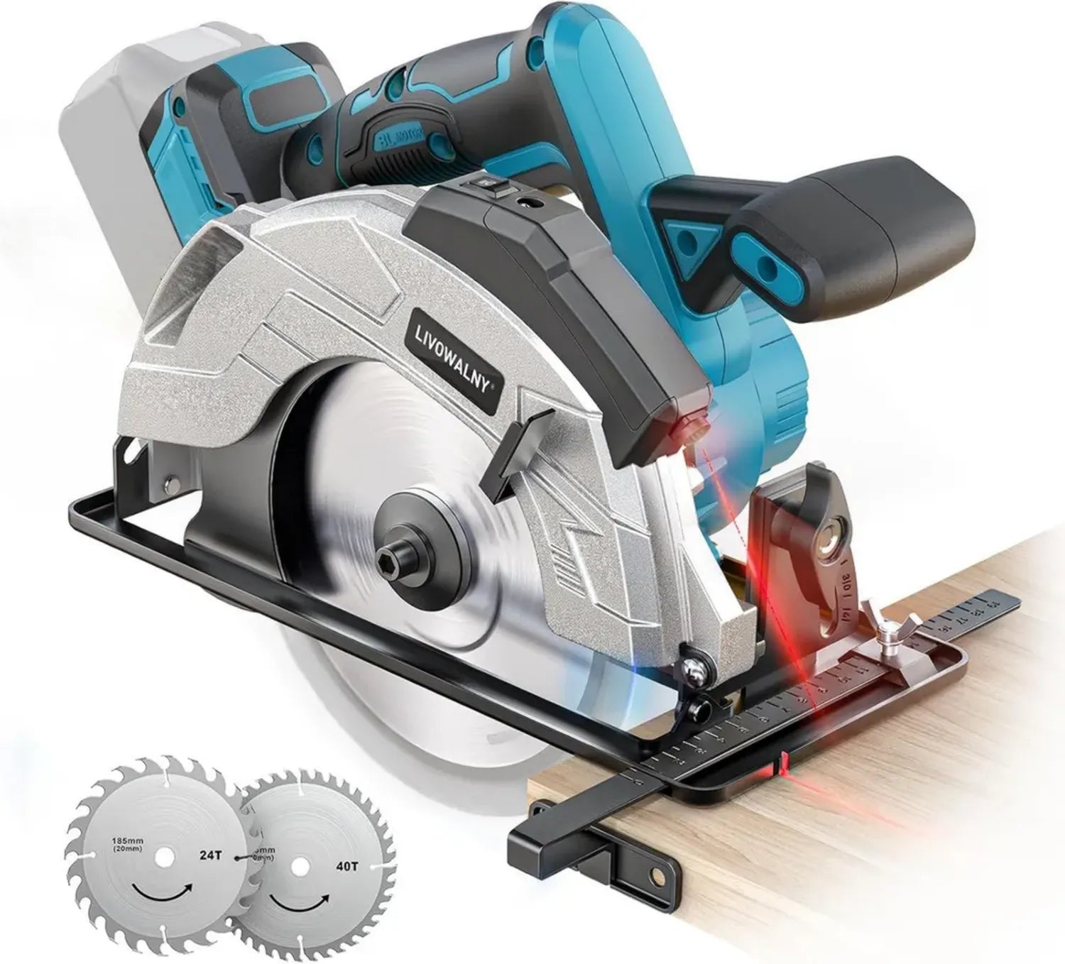 Akkubetriebene Handkreissäge 18V kompatibel mit Makita, 66mm Schnitttiefe, Ø165x20mm Sägeblatt, werkzeuglose Justierung