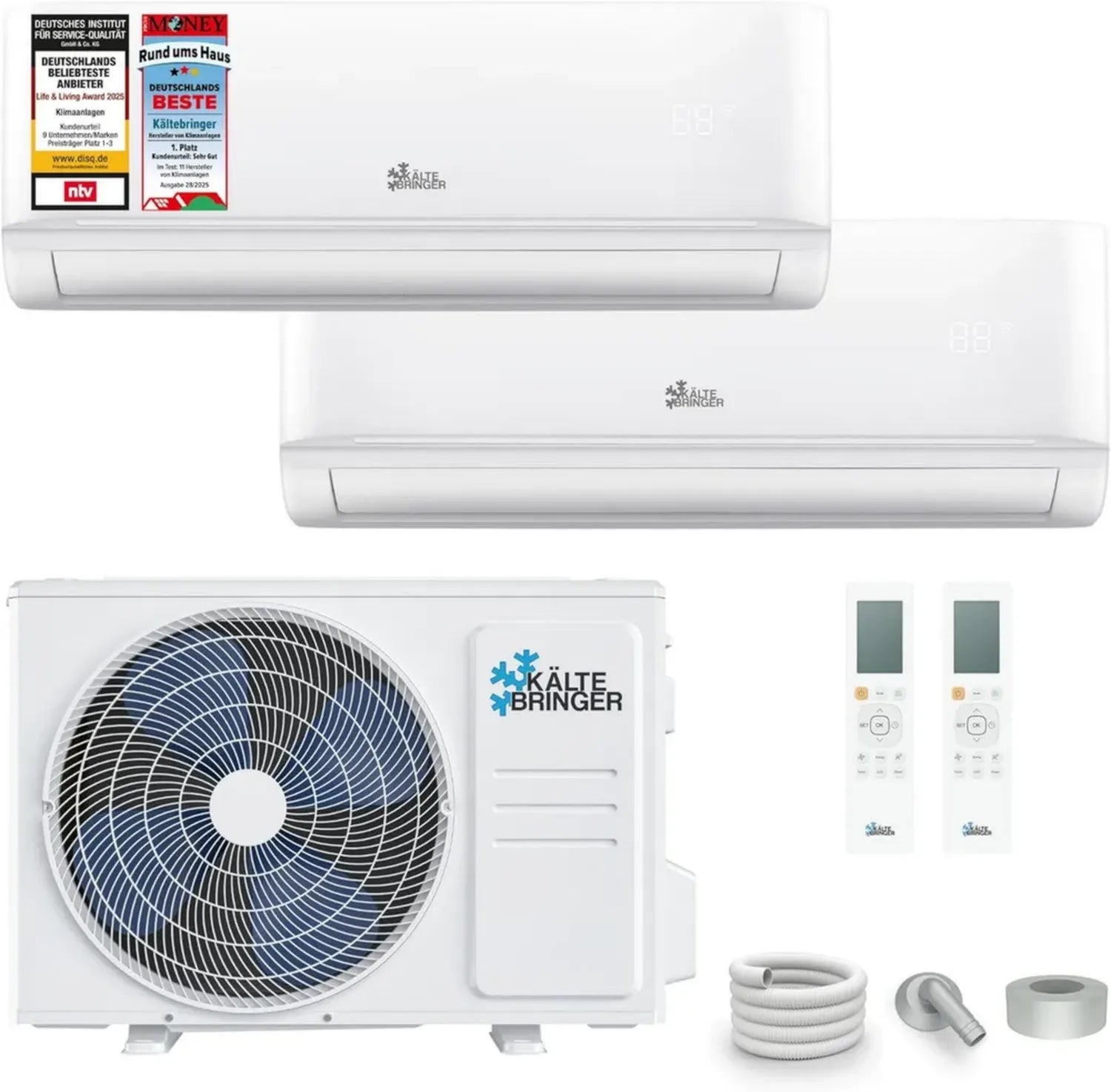 Multisplit-Klimaanlage mit 2 Inneneinheiten - 18000 BTU, 5,3 kW, Inverter mit Heizfunktion, WiFi und App-Steuerung - leise und energiesparend für Kühlen, Heizen, Lüften, Entfeuchten